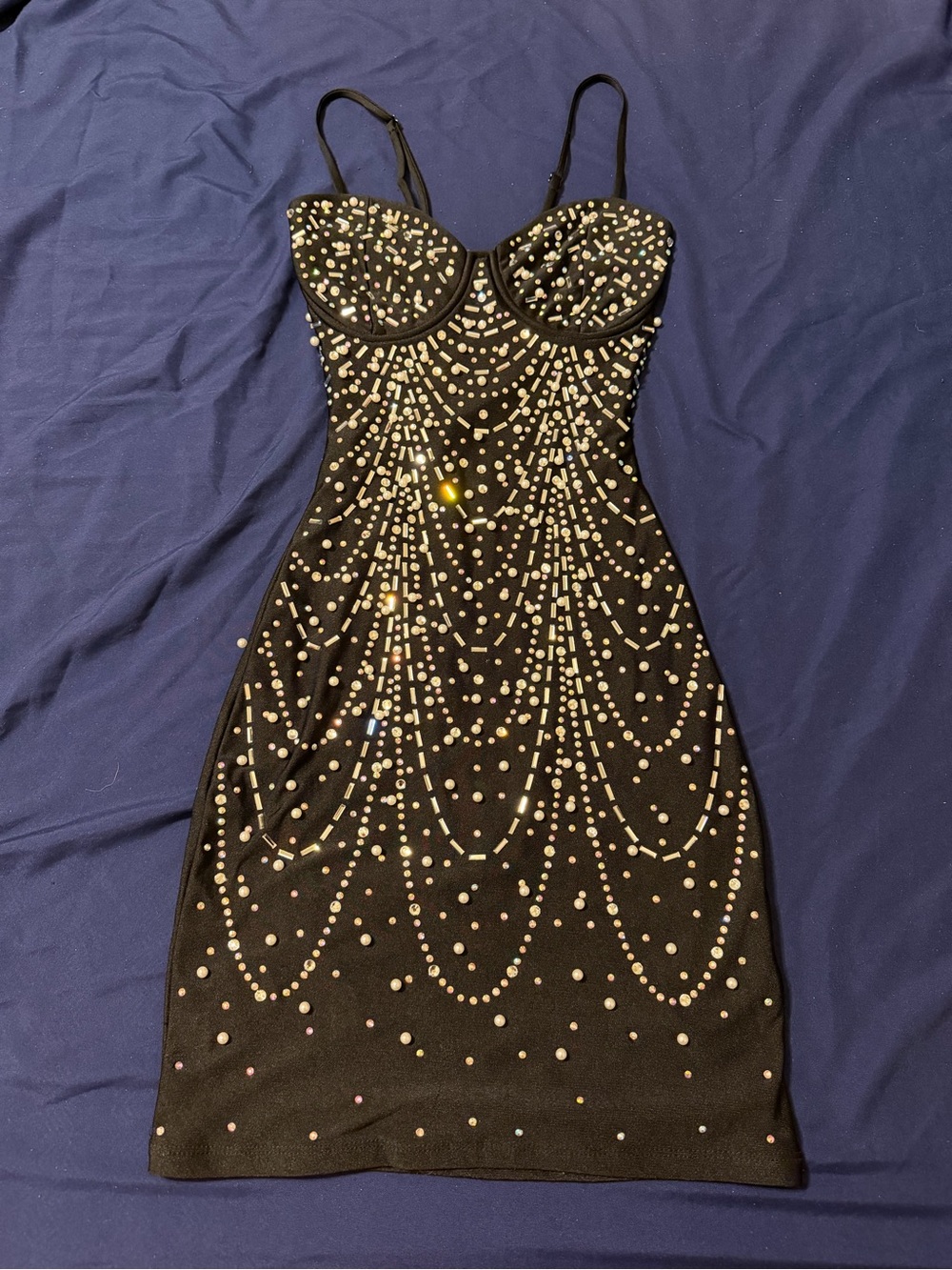 Windsor Black Embellished Mini Dress with Crystal Accents